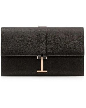 Tom Ford Grain Leather Wallet On Strap - Black