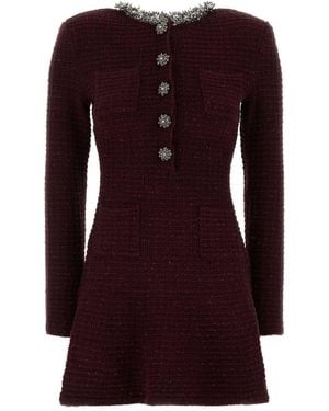 Self-Portrait Self Portrait Textured Knit Embellished Mini Dress - Purple