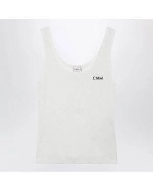Chloé Ribbed Tank Top With Logo Embroidery - White