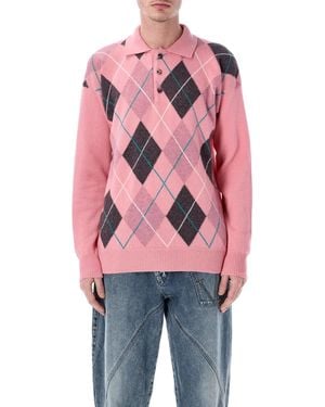 JW Anderson X Pringle Argyle Polo Jumper - Pink