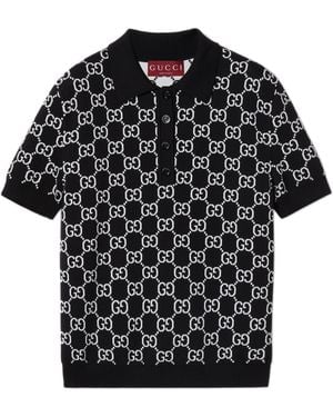 Gucci Gg Wool Jacquard Polo Top - Black