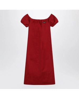 Miu Miu Midi Dress With Offtheshoulder Design And Logo Detail - Red