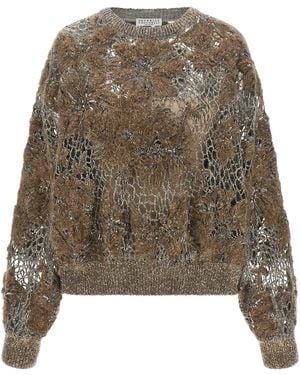Brunello Cucinelli 'Whispering Bloom Embroidery' Jumper - Natural