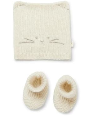 Teddy & Minou Teddy & Minou Tricot Hat And Shoes - White