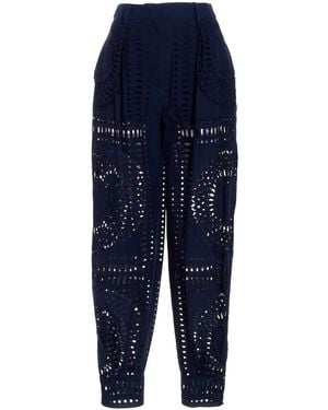 Alberta Ferretti Embroidered Cotton Pants - Blue