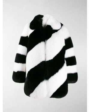 Saint Laurent Fur Diagonal Striped Coat - Black