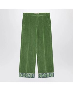 Valentino Velvet Pants With Jacquard Hem - Green