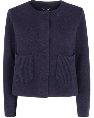 Anneclaire Round Neck Knitted Jacket - Blue
