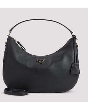 Prada Medium Leather Hobo Bag - Black