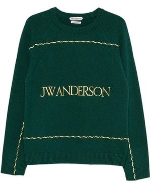 JW Anderson Logo-Embroidered Wavy-Stitch Jumper - Green