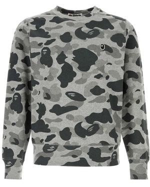 A Bathing Ape Heather Camo Ape Head One Point Crewneck Swea - Grey