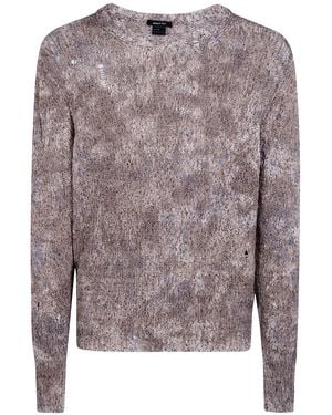 Avant Toi "Zola" Camouflage Effect Malfile' Cotton Round Neck With Destroyed Effect - Gray