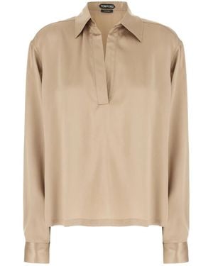 Tom Ford Peach-Feel Silk Satin Polo - Natural