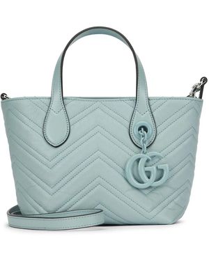 Gucci Pastel Light Leather Small Gg Marmont Handbag - Blue