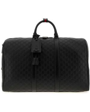 Gucci Duffle With Shoulder, Address And Keys Tag, Padloc - Black
