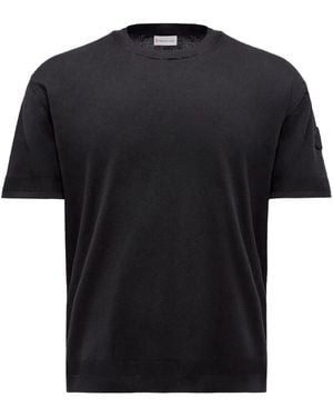 Moncler Silk & Cotton Knit T-Shirt - Black