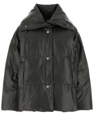 Nanushka Charcoal Synthetic Leather Down Jacket - Black