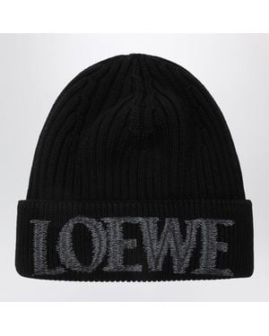 Loewe Wool Beanie With Logo Embroidery - Black