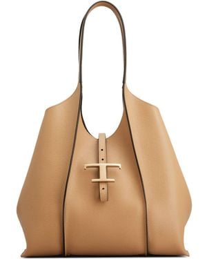 Tod's T Timeless Small Leather Shopping Bag - Natural