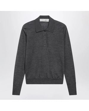 Golden Goose Anthracite Virgin Wool Long-Sleeved Polo Shirt - Grey