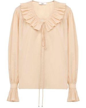 Chloé Gathered Ruffle Top - White