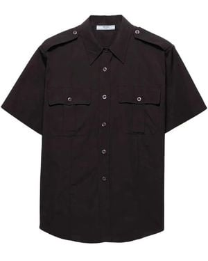 Prada Short-Sleeved Poplin Utility Shirt - Black