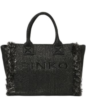 Pinko Medium Beach Rafia Tote Bag - Black