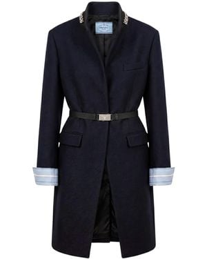 Prada Coat With Jewel Embroidery - Blue