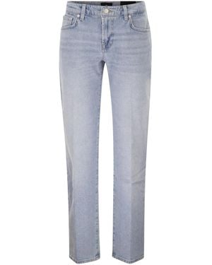 7 For All Mankind Straight Fit Light Wash Vintage-Effect Denim Jeans - Blue