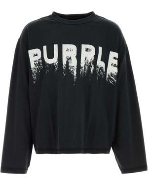 Purple Denim Knit Tops - Black