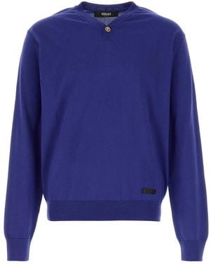 Versace V Neck Jumper - Blue