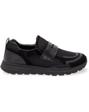 Prada Mesh And Leather Trainers - Black
