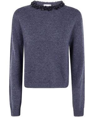 Semicouture "Denny" Short Sleeves Round Neck Sweater - Blue