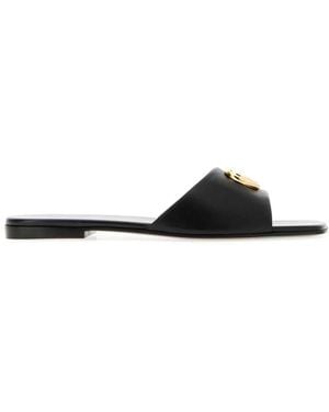 Gucci Nappa Leather Double G Slides - Black