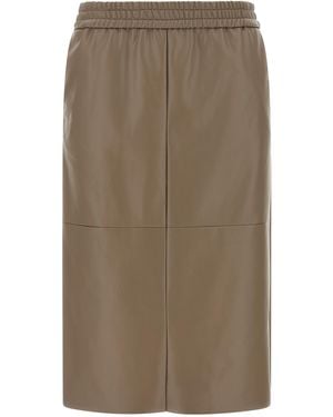 Nude Eco-Leather Panel Skirt - Brown