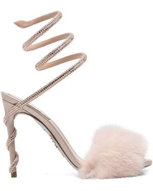 Rene Caovilla Jeweled Sandal With Crystal Appliqués. Elegant Design With Iconic René Caovilla Sparkle Details - White