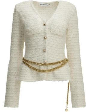 Self-Portrait Textured-Knit Cardigan - White