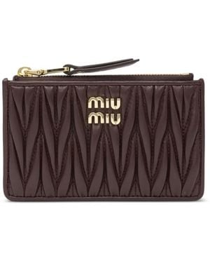 Miu Miu Zip Wallet With Logo - Brown