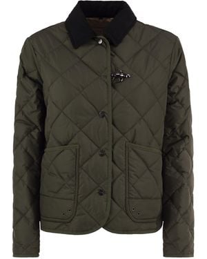 Fay Quilted Jacket With Corduroy Collar And Hook - Black