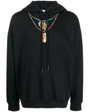 Marcelo Burlon Feathers Necklace Over Hoodie - Black