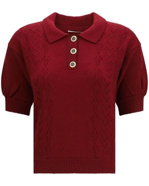 Alessandra Rich Merino Wool Polo Shirt Bordeaux - Red