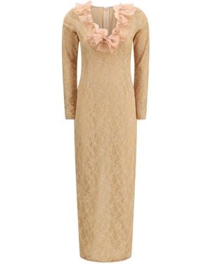 Alessandra Rich Stretch Lace Evening Dress - Natural