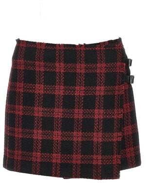 Pinko Check Tweed Mini Skirt - Red