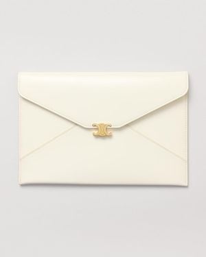 Celine Triomphe Shiny Leather Clutch Bag - Natural