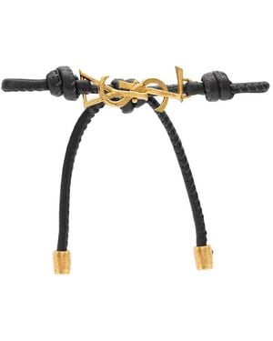 Saint Laurent Leather Cassandre Bracelet - Black