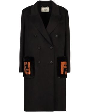 Fendi Double-Breasted Wool Coat - Black