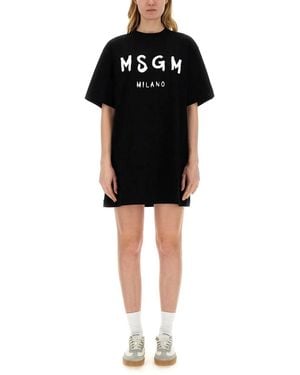 MSGM Abito Con Logo Pennellato - Black