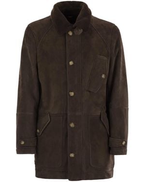 Brunello Cucinelli Tone-On-Tone Suede Shearling Coat - Black