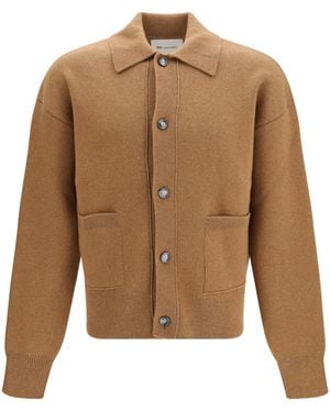 Ami Paris Wool Shirt Collar Cardigan - Natural