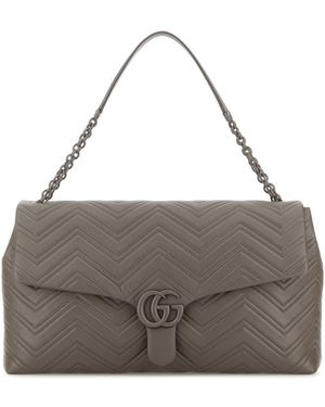 Gucci Leather Maxi Gg Marmont Shoulder Bag - Grey